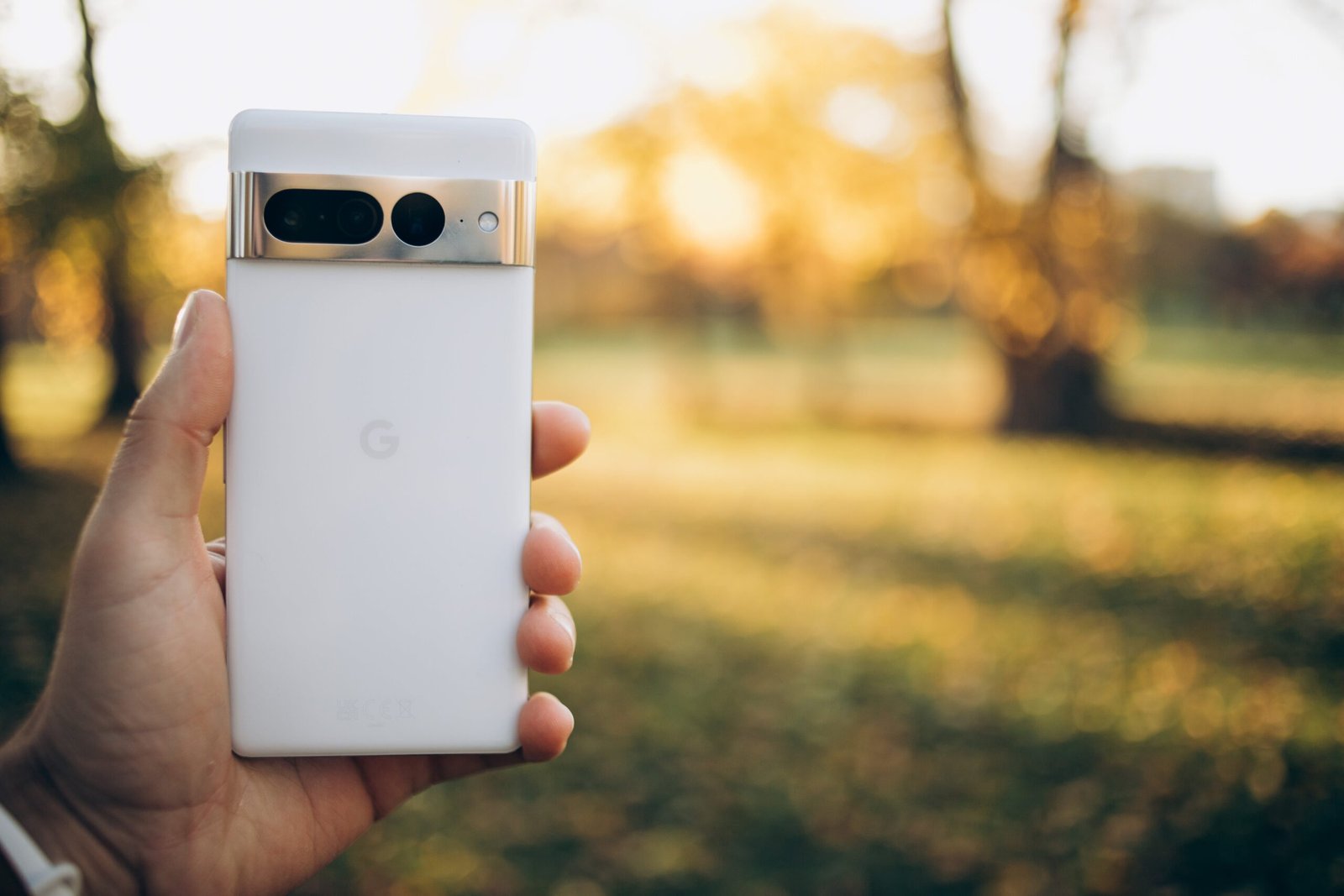 A hand holding a Google's Pixel phone